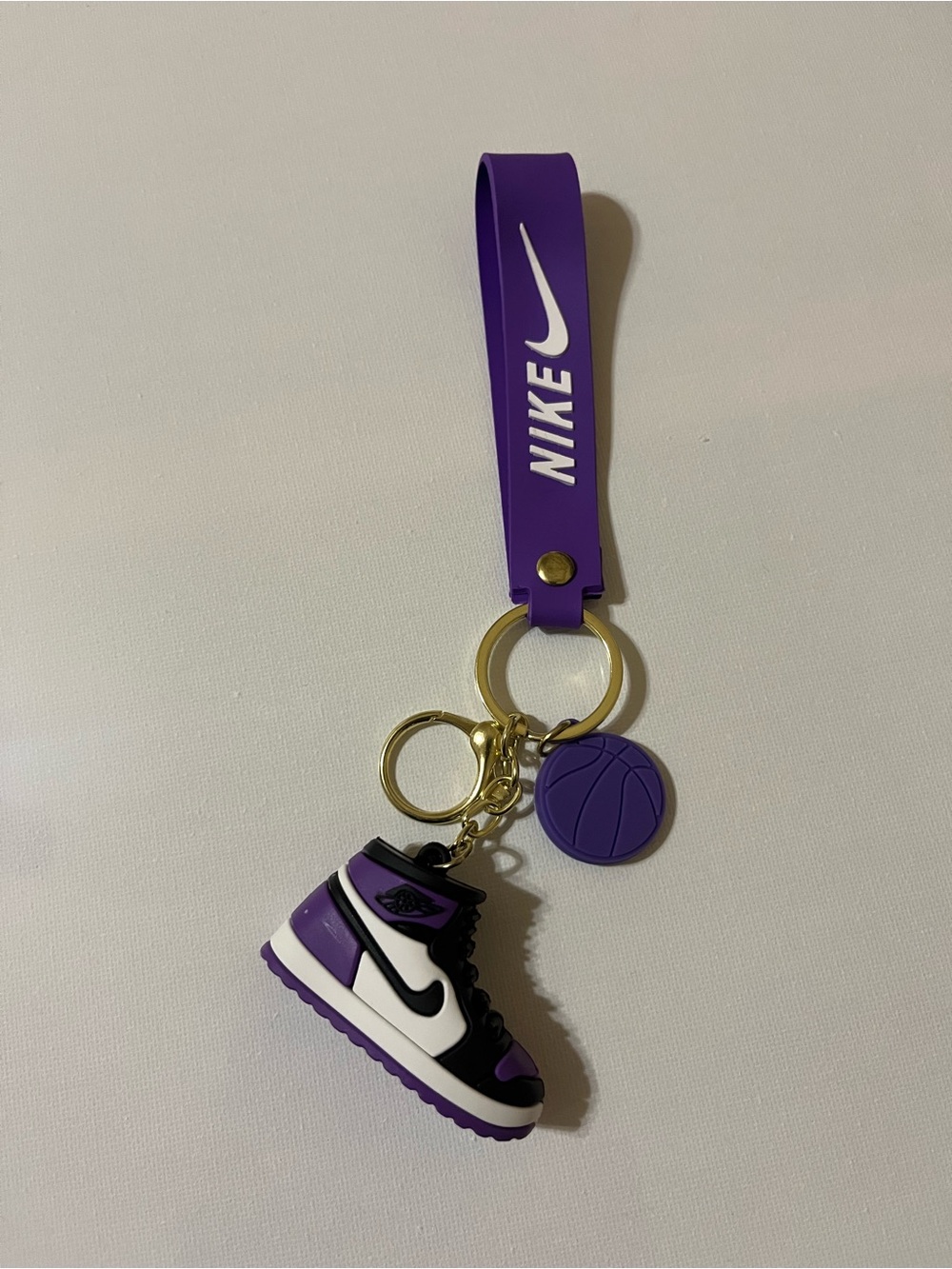 Nike Purple and White Sneaker Keychain with Basketball Charm